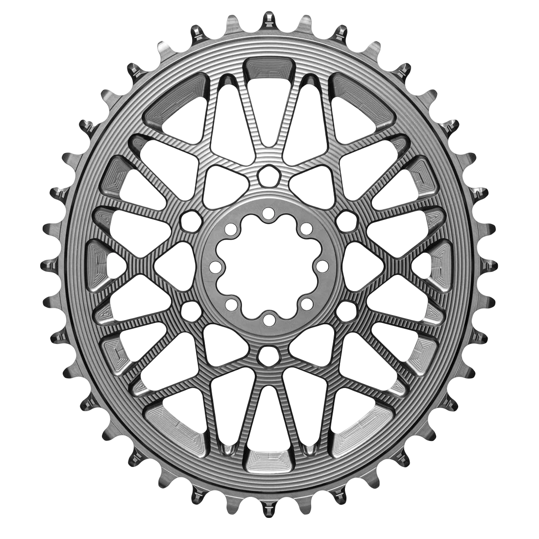 The same chainring with the background removed — every interior hole transparent